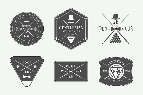 Set of vintage billiard logos in Logo Templates - product preview 1