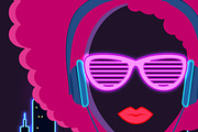 Disco 80s. Girl with Headphones