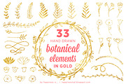 33 Gold Handdrawn Botanical Elements