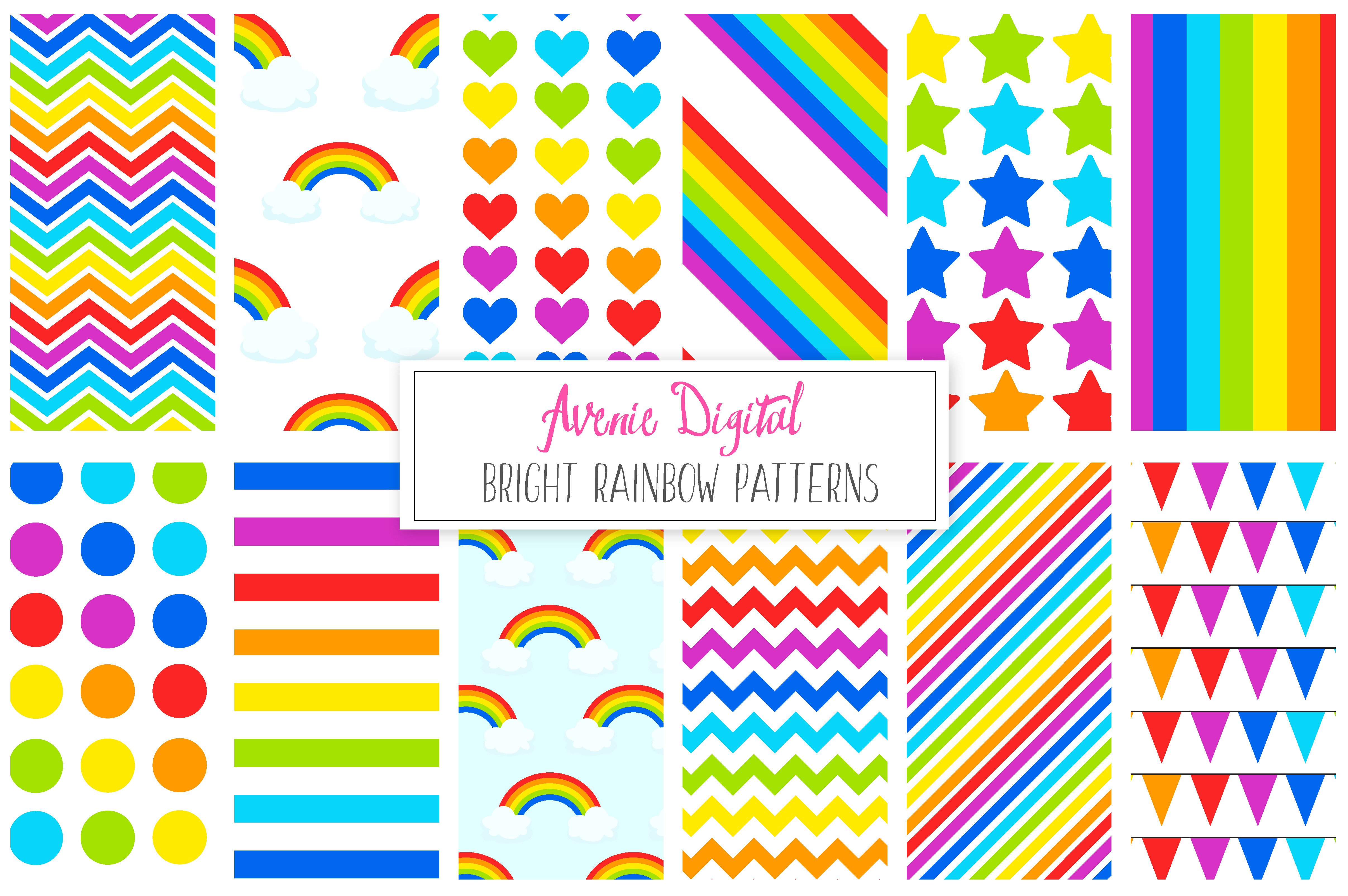 Rainbow Patterns + Digital Paper | Custom-Designed Graphic Patterns