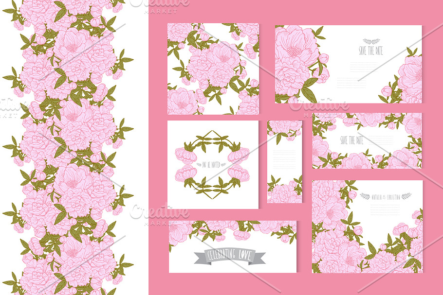 Pink Peony Card Templates + Patterns