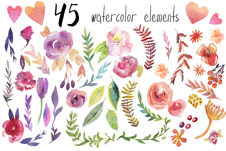 set of watercolor  nature elements  