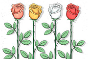 Set sketch colored roses. Flowers