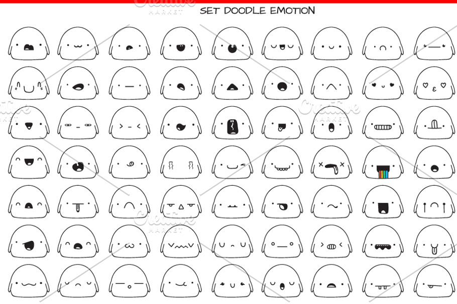 Set 70 cute doodle emotions in Cute Icons - product preview 8