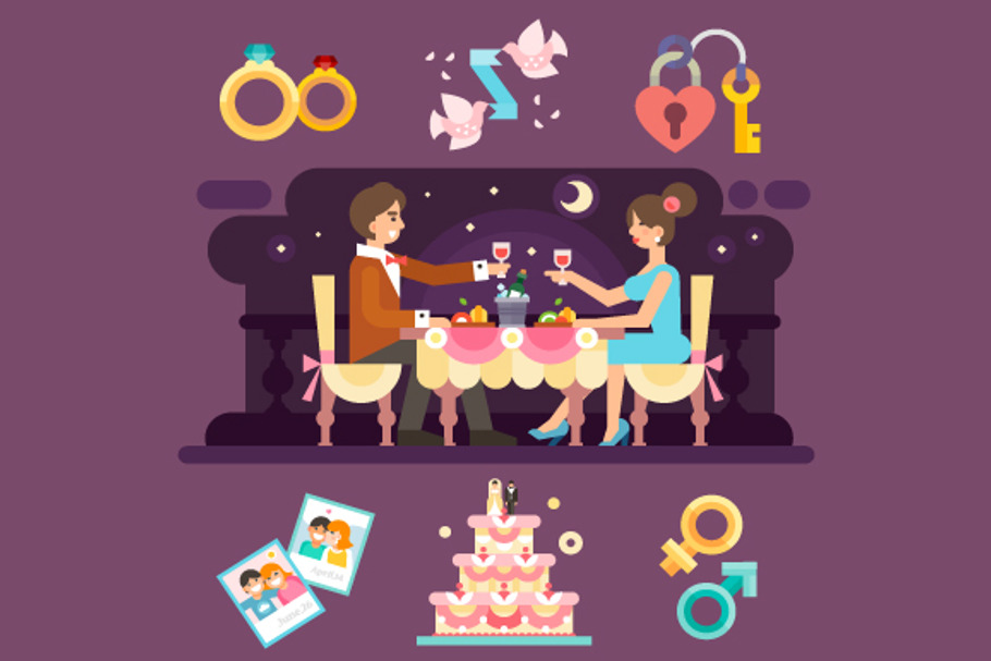 Romantic Dinner Of Lovely Couple. in Illustrations - product preview 8