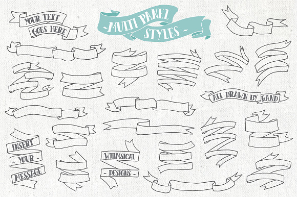 Hand Drawn Banners & Ribbons Bundle in Objects - product preview 2