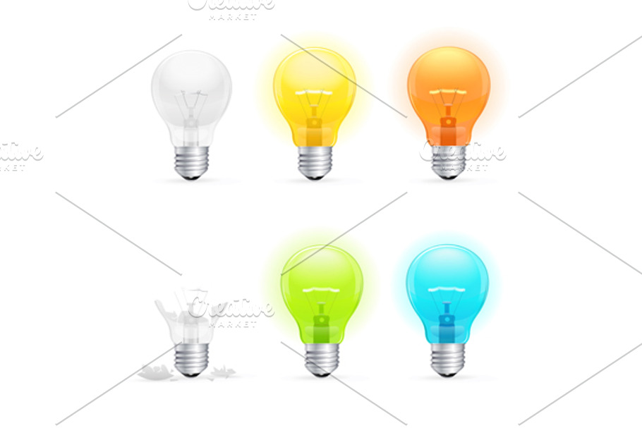 Colorful Light Bulbs Set. Vector in Objects - product preview 8