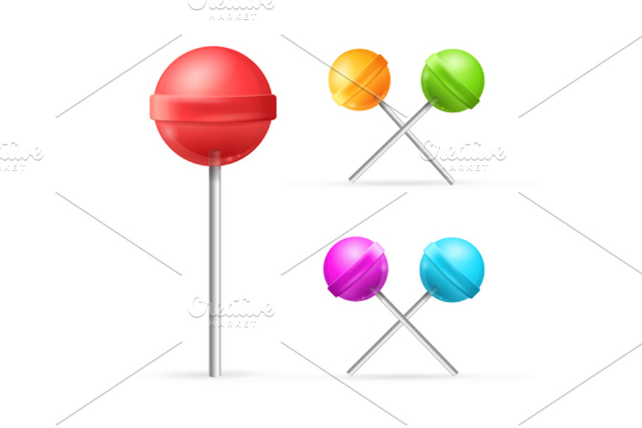 Glossy Round Colorful Lollipops Set. in Objects - product preview 8