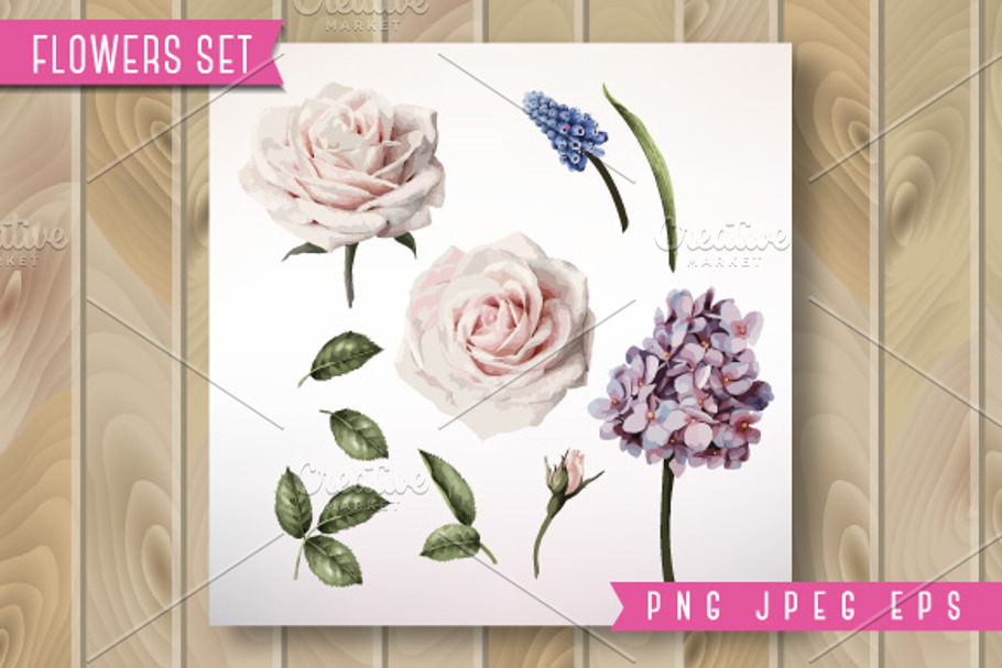 Set of isolated flowers and leaves in Illustrations - product preview 8