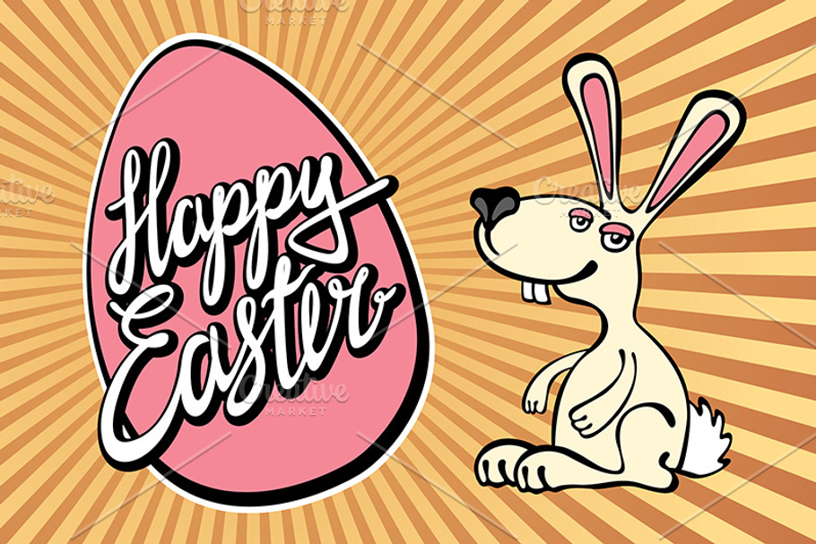 rays Bunny, lettering Happy easter in Graphics - product preview 8