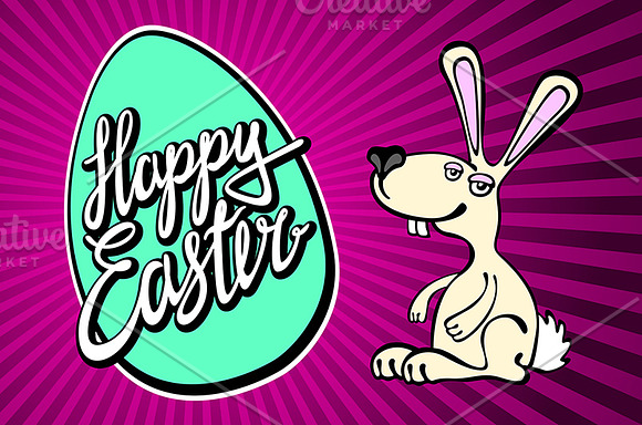 rays Bunny, lettering Happy easter in Graphics - product preview 1