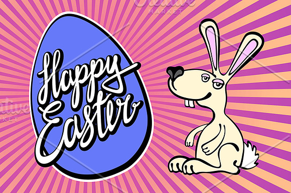 rays Bunny, lettering Happy easter in Graphics - product preview 4