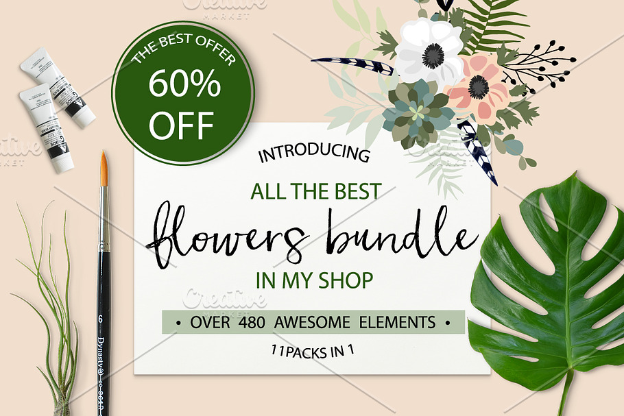 60%OFF• Flowers Bundle 480+ elements in Illustrations - product preview 8