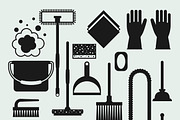 Housekeeping cleaning icons set.