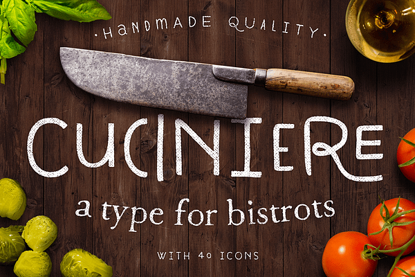 Cuciniere Font + 40 Icons (Handmade)