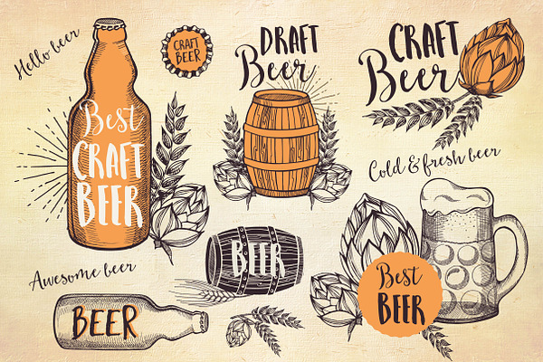 Beer doodle elements