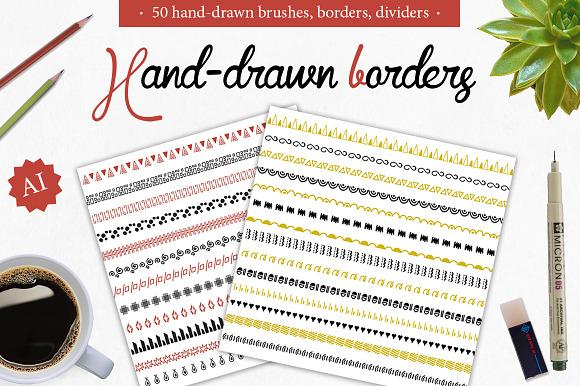 50 Borders, dividers, frames,brushes in Objects - product preview 3