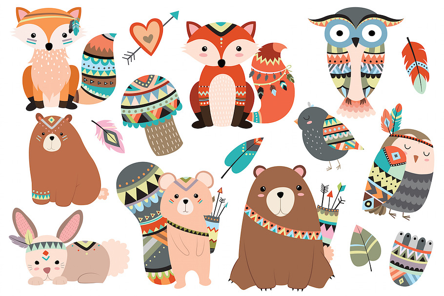 Download Woodland Tribal Animals Vector & PNG | Custom-Designed Illustrations ~ Creative Market